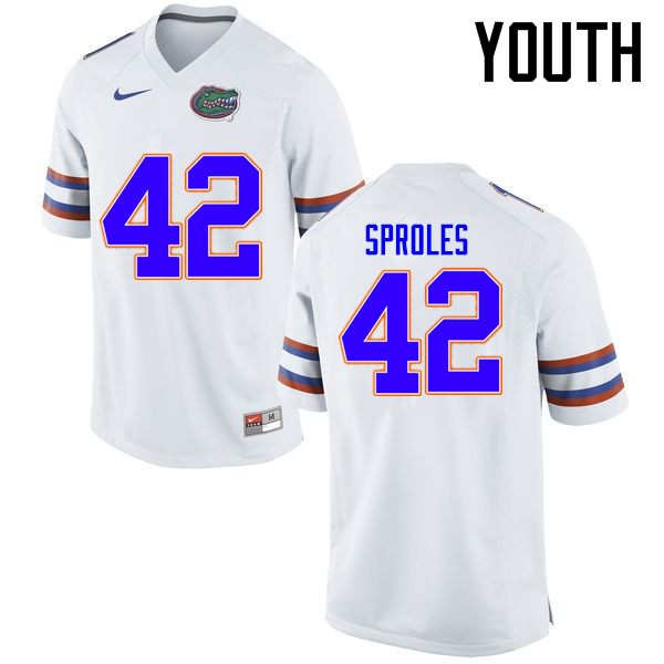 Youth NCAA Florida Gators Nick Sproles #42 Stitched Authentic Nike White College Football Jersey HUP1465XM